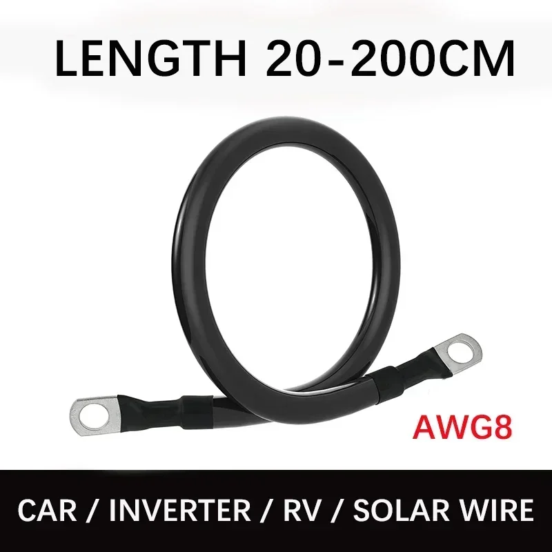 AWG8 Black Red Battery Wire Silicone Cable for Automotive Inverter Battery Connection 20-200CM With Terminal M6 M8