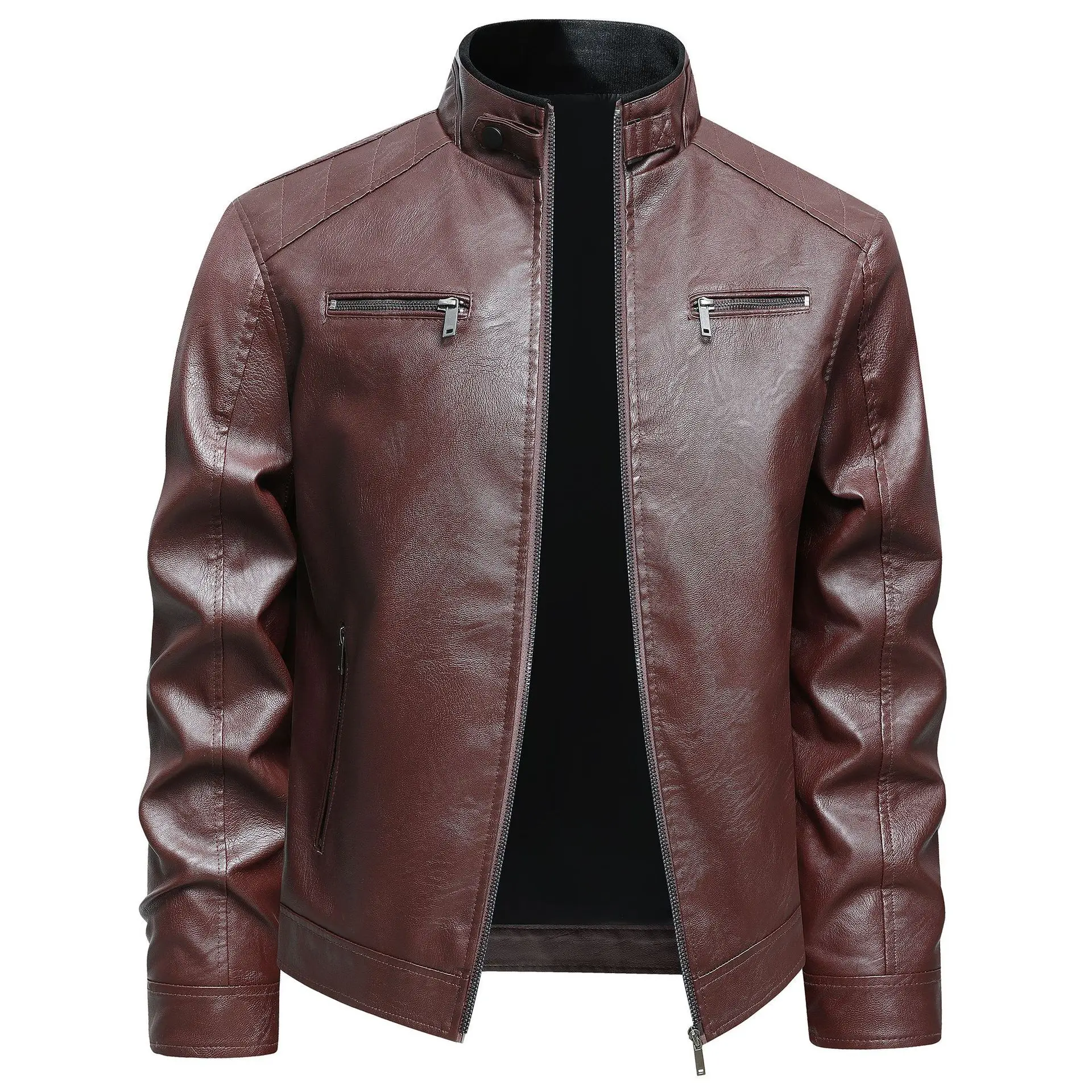 New Fashion Men Stand Collar Slim Motorcycle Leather Jackets Man Trendy PU Leather Coats Quality Male Casual Thin Leather Coats