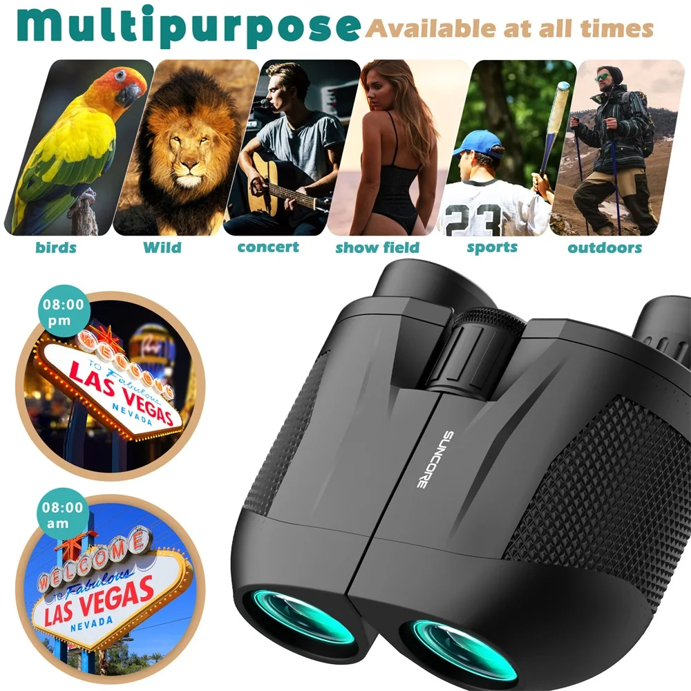 Suncore HX10X25 Portable Mini HD Telescopes BAK4 Prism Lens Waterproof Folding Binoculars for Hunting Camping Bird Watching