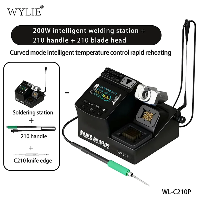 Сварочная станция WYLIE C210P, 200 Вт, точное чтение температуры, быстрое восстановление температуры, алюминиевая поддержка для ремонта печатных плат