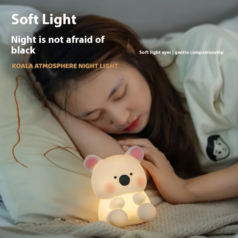 2024 New Genuine Koala Bedside Lamp Kawaii Action Figure Sleep Aid Desk Lamp Inductive Ambient Light Birthday Ornament Gift Toy