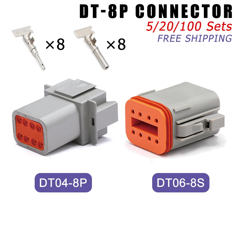 

Deutsch DT 8Pin 22-16AWG Waterproof Automobile Wire Connector Plug DT06-8S DT04-8P Male Female Heads Socket WithTerminal