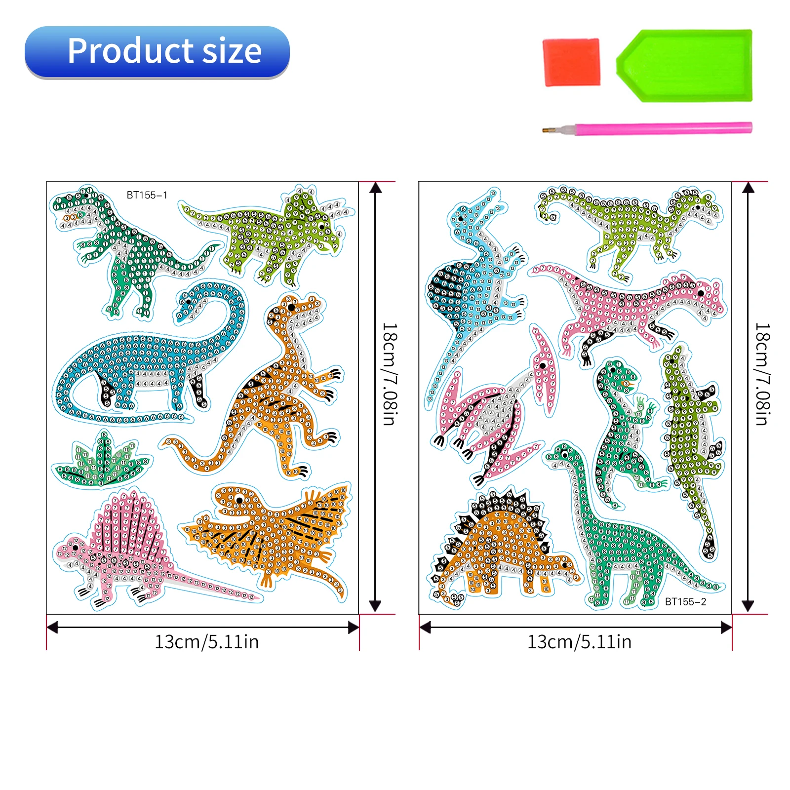 Cute Cartoon Dinosaurs Theme 5D Diamond Painting Stickers for Kids Arts and Crafts Handmade DIY Ages 6-12 Kid\'s Gifts