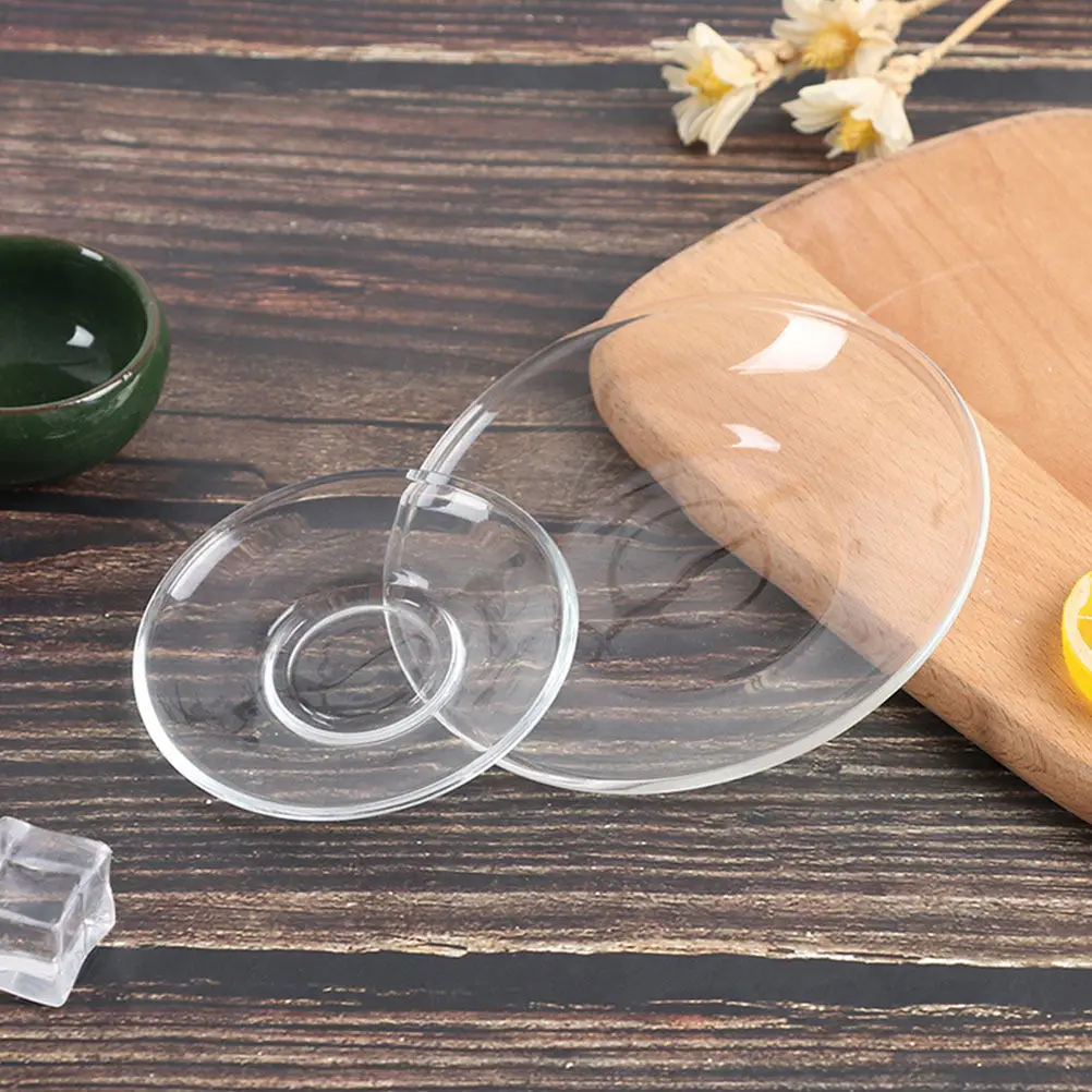 2Pcs Clear Round Glass Saucer Set Wear Resistant Lightweight Cup Mat Coaster Dessert Dish Holder Tea Room Decor
