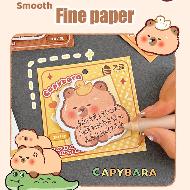 30 fogli Kawaii creativo divertente capibara Sticky Note Cute Fashion Cartoon capibara Special-shaped Sticky Note regali per bambini