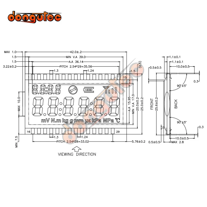 29PIN HTN/TN Positive 6-Digits Segment LCD Panel White Backlight