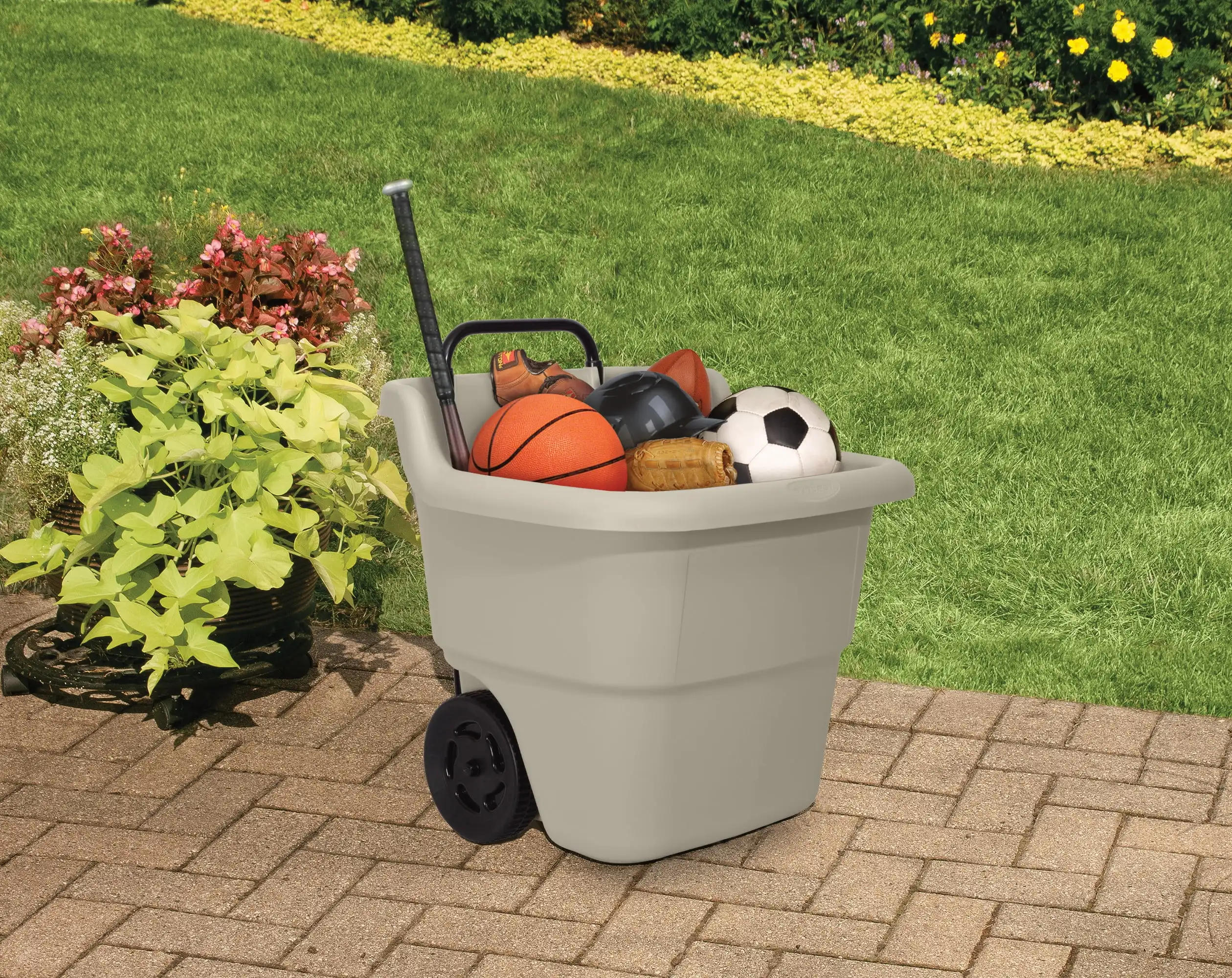 15 Gallon Resin Rolling Lawn and Utility Cart 20.75 in D x 35.75 in H x 22.5 in W