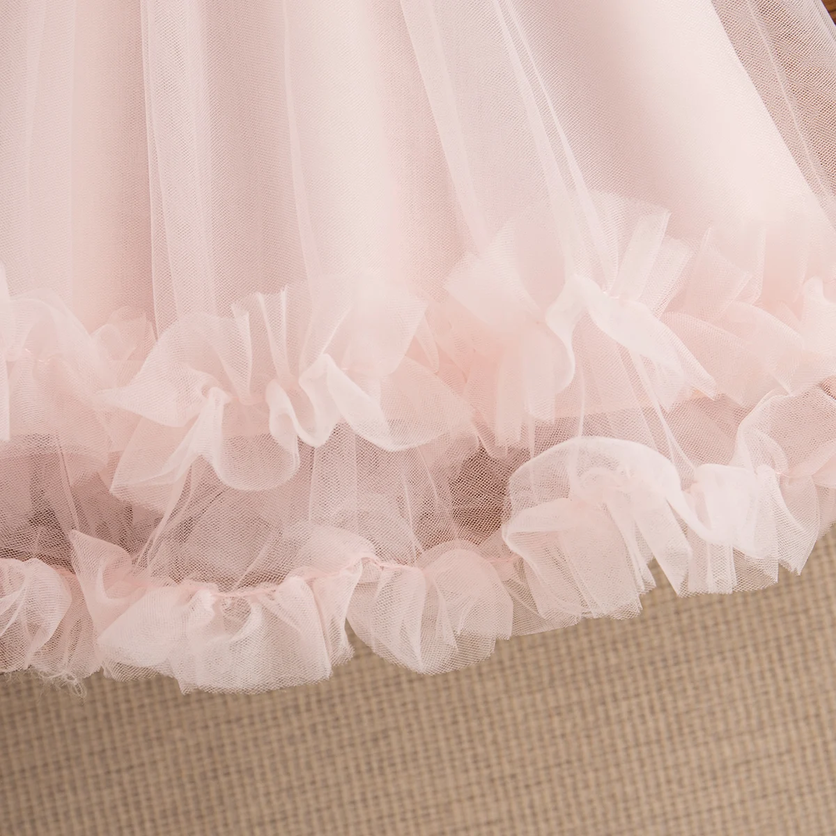 Bebê menina vestido rosa flor doce sem mangas pena gaze vestido de princesa vestido de festa de casamento para crianças menina