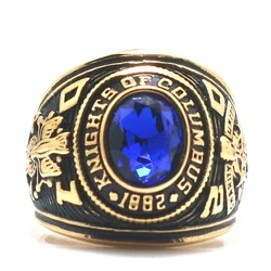 Unisex 316L Stainless Steel K of C Christianity Catholicism Blue Stone Gold-Color Ring Since 1882