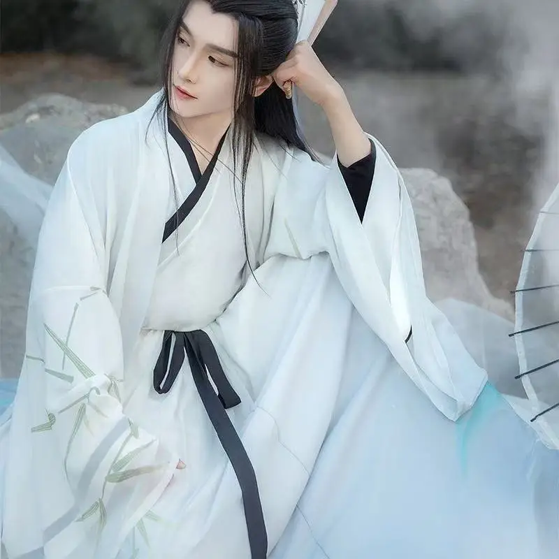 남자의 원래 요정 Hanfu 드레스 전통 Weijin 시대 크로스 칼라 의상 빈티지 영화 불멸의 코스프레 무대 의류