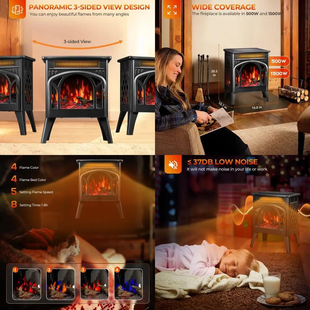 

Электрический камин-обогреватель 17 дюймов с пультом ДУ, дизайн «Катедрала», эффекты многократного пламени, регулировка яркости и нагрева, защита от перегрева