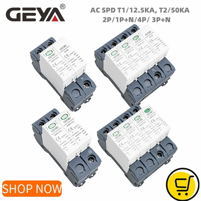 GEYA GSP9 12.5KA T1+T2 Class 50KA SPD 2P 1P+NPE 4P 3P+NPE Surge Protector 275VAC Din Rail  House Surge Protector