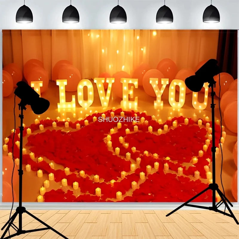 

Pink Romantic Valentine's Day Photography Backdrops Prop Rose Flowers Sweet Heart Cupid Party Photo Studio Background TV-05