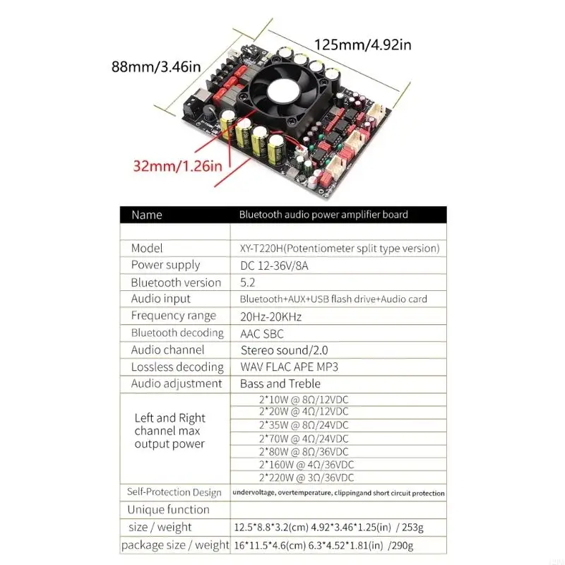 L6Y XY-T220H 220Wx2 Audiory Amplifier Module TPA3251 Control With Adjustable Stereos Output For Car Sound Enhancement