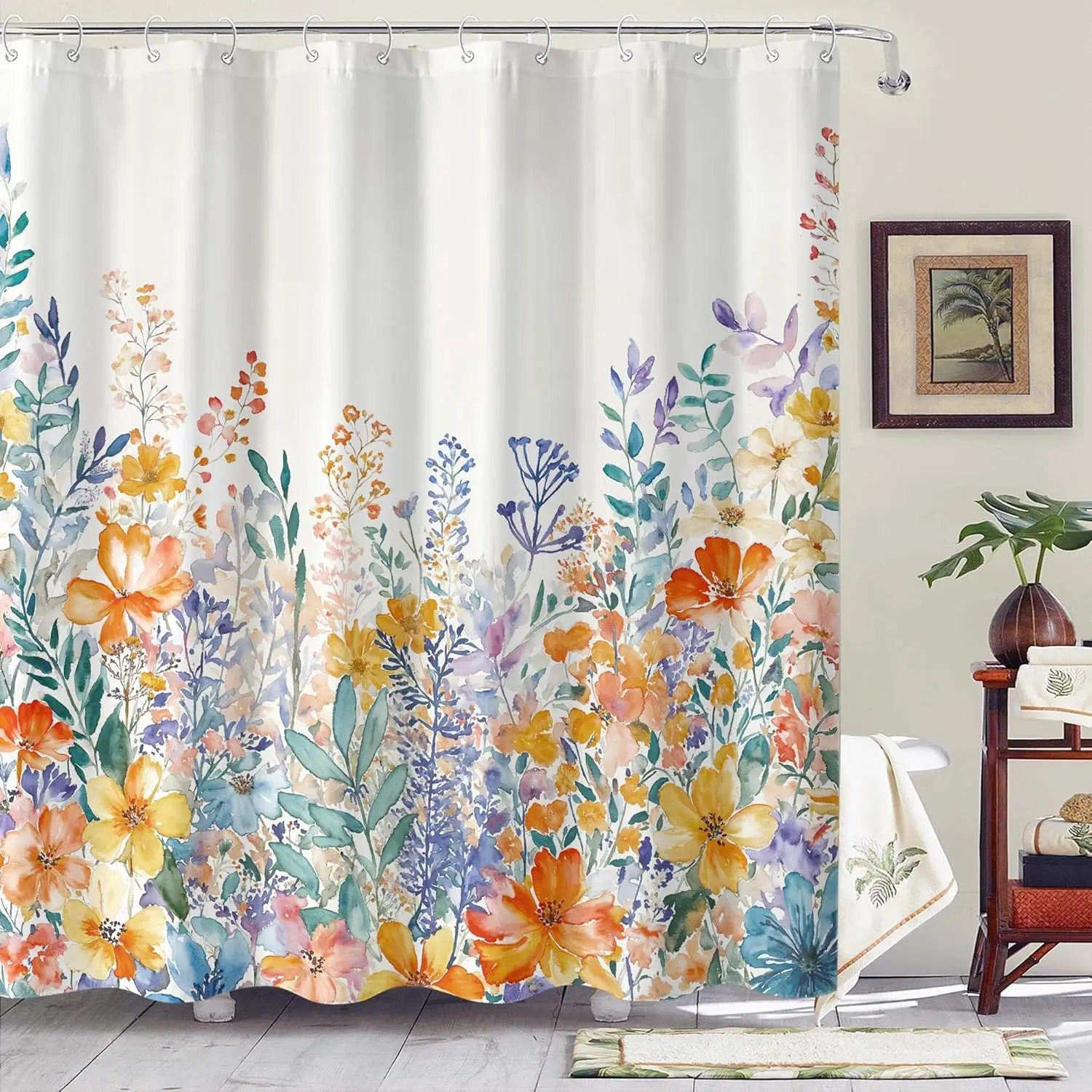 

Наборы цветочных штор для душа Rexful: Ярко-оранжевые акварельные шторы с дикими цветами, декор для ванной комнаты в стиле весенней природы