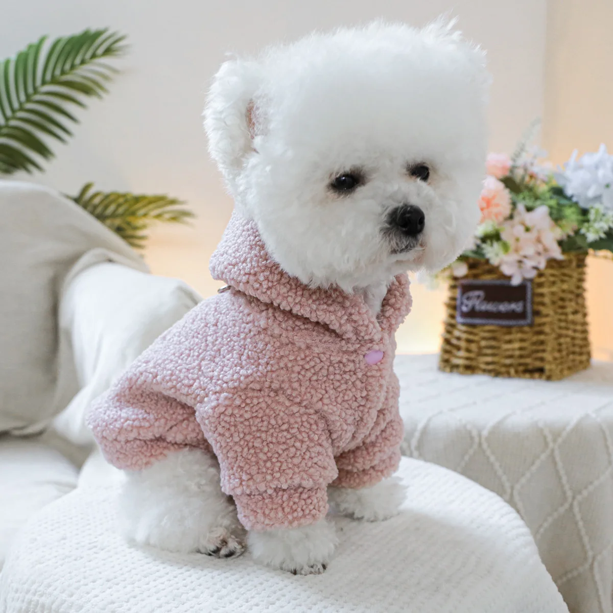 1PC pet clothing autumn and winter thick velvet coffee pink New York starlight hat jacket suitable for small and mediumsized dog