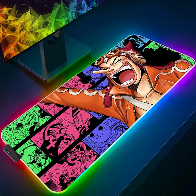 

RGB LED Mouse Pad Office Desk Mat One Piece Usopp Computer Game Mousepad Rubber Keyboard Pad PC Accessories Mouse Mat Tablet Pad