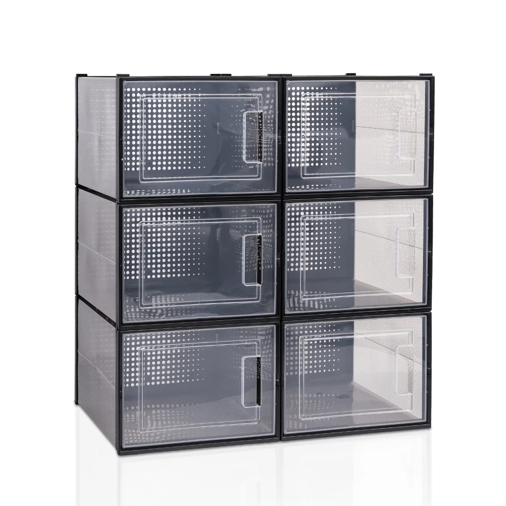 6-pack Entryway Storage Shoe Box Foldable Transparent Sneaker Display Box Stackable Storage Box Shoe Cabinet Storage Box