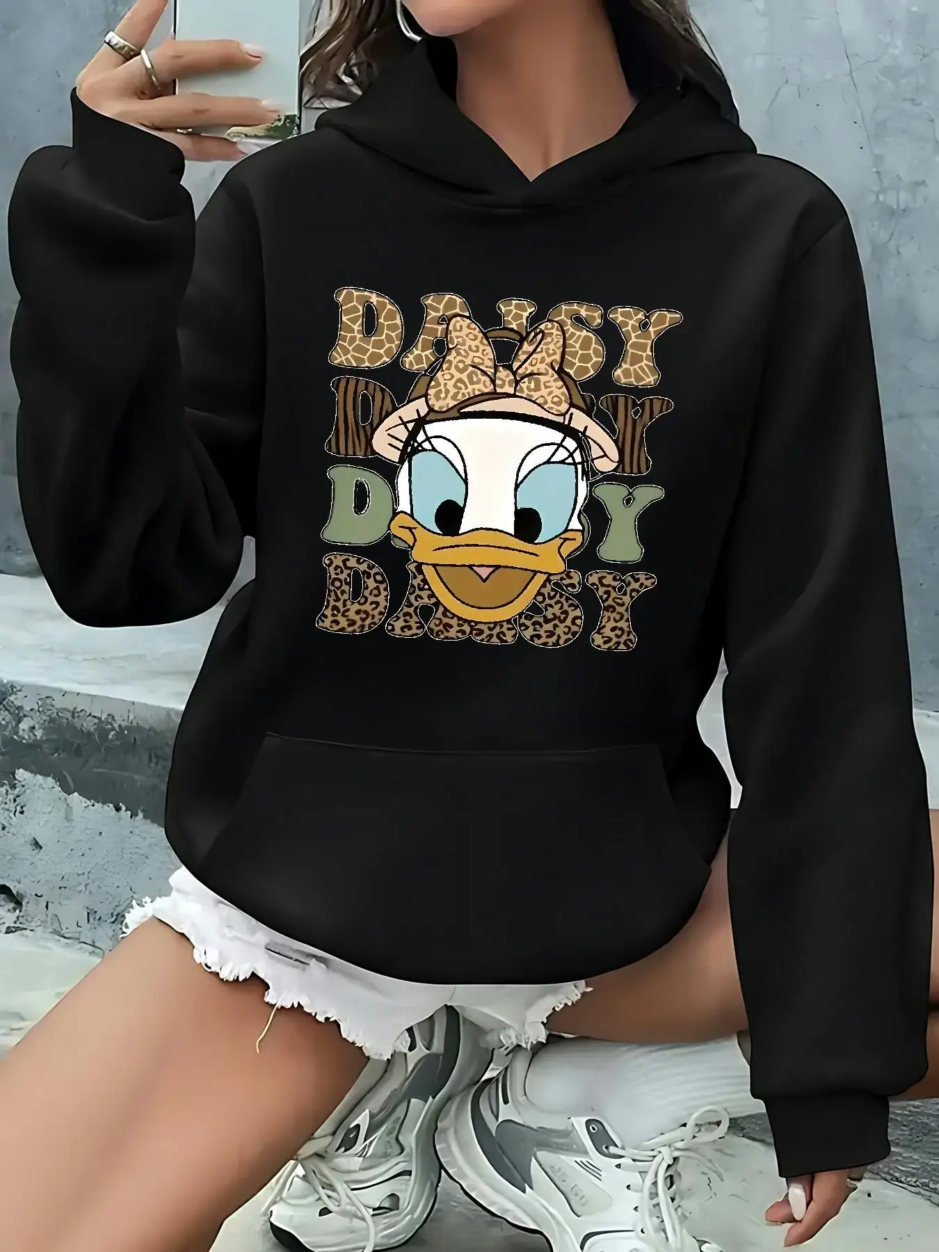 Sudaderas con capucha de pato Margarita de Disney para mujer, ropa de otoño, ropa de calle de gran tamaño, sudaderas Unisex, forro polar informal versátil para otoño e invierno