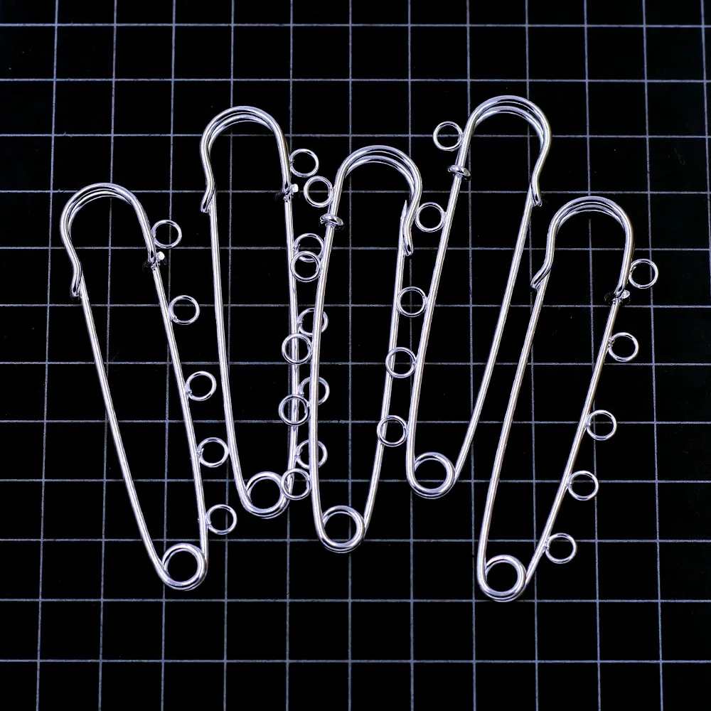 Brooches Safety Pins Alloy Silver Plated 5 Holes Jewelry DIY Accessories 7cm