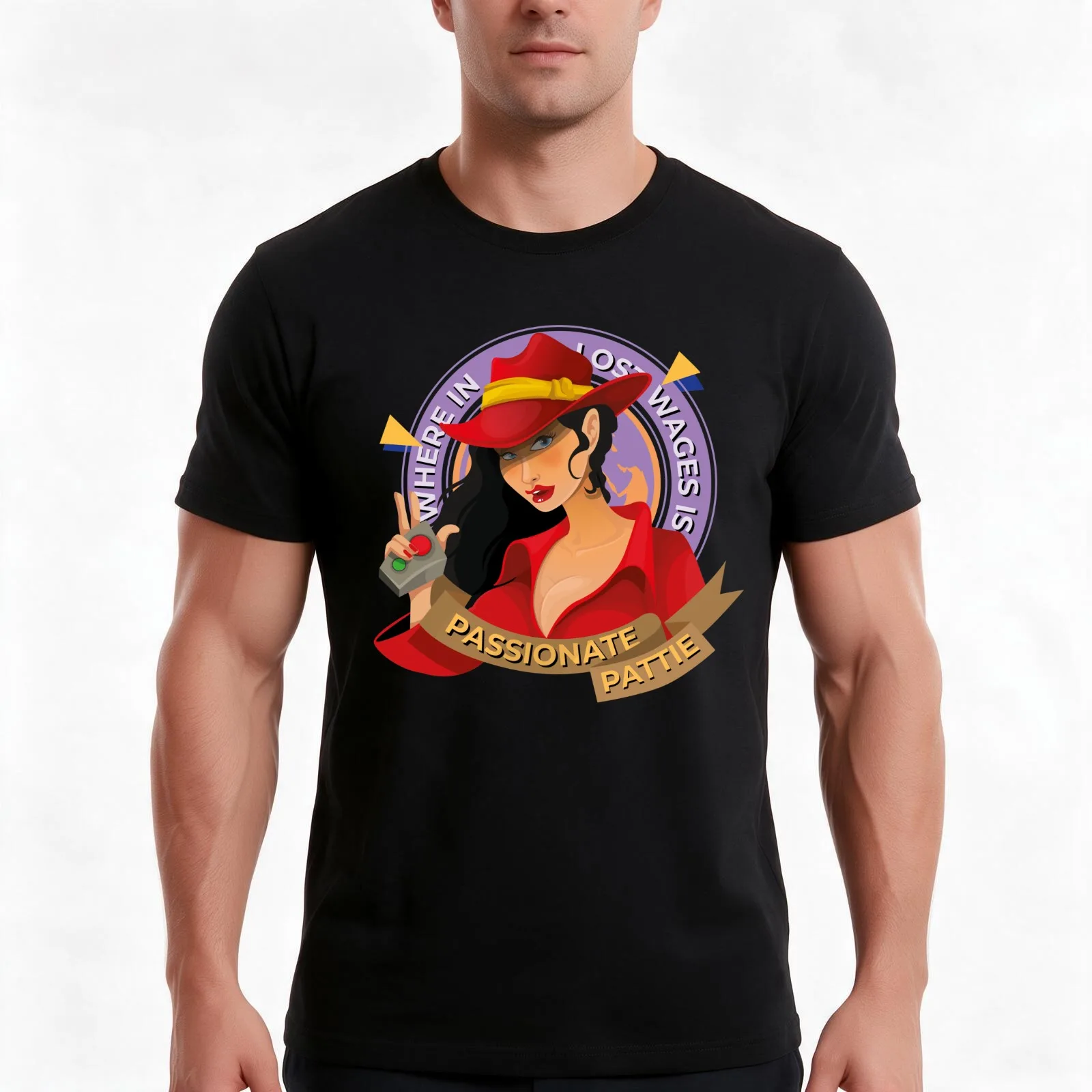 Where in Lost Wages is Passionate Pattie T-Shirt, Summer Casual Cotton Tee, Oversized Streetwear Tops, Vintage Graphic Print