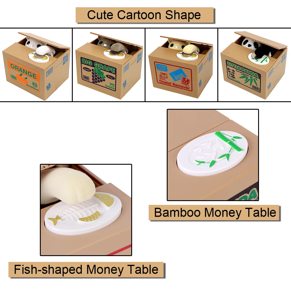Money Saving Box Plastic Kids Gift Piggy Banks Automated Panda Cat Steal Coin Bank Cute Electronic Money Boxes