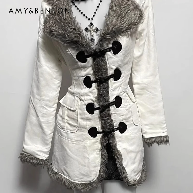 

Original Retro High-End Versatile Furry Women's Coat Autumn Winter New Punk Y2K Personality Fashion Mid-Length Jackets Ladies