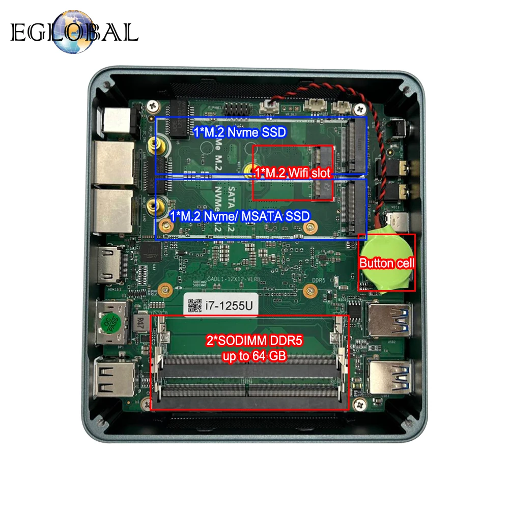 Eglobal-mini pc intel 12th gen, i3-1215u, i5-1235u, i7-1255u, win10/11, linux, 16 go, 32 go, ddr5, 500 go, nvme, ssd, wifi, كمبيوتر سطح المكتب