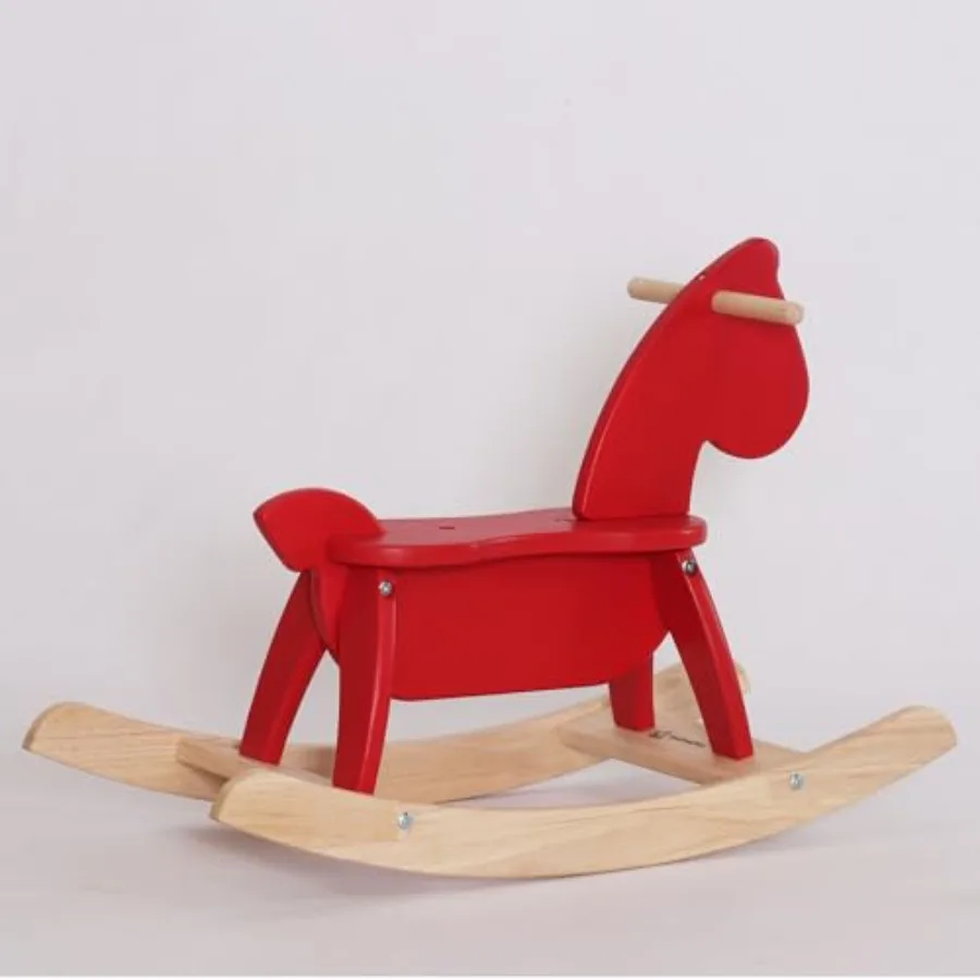 

Red Wooden Rocking Horse Funny for Toddlers Ages 2-4 - Solid Rubber Wood, Smooth Surface for Creative Decoration, Minimalist Ro
