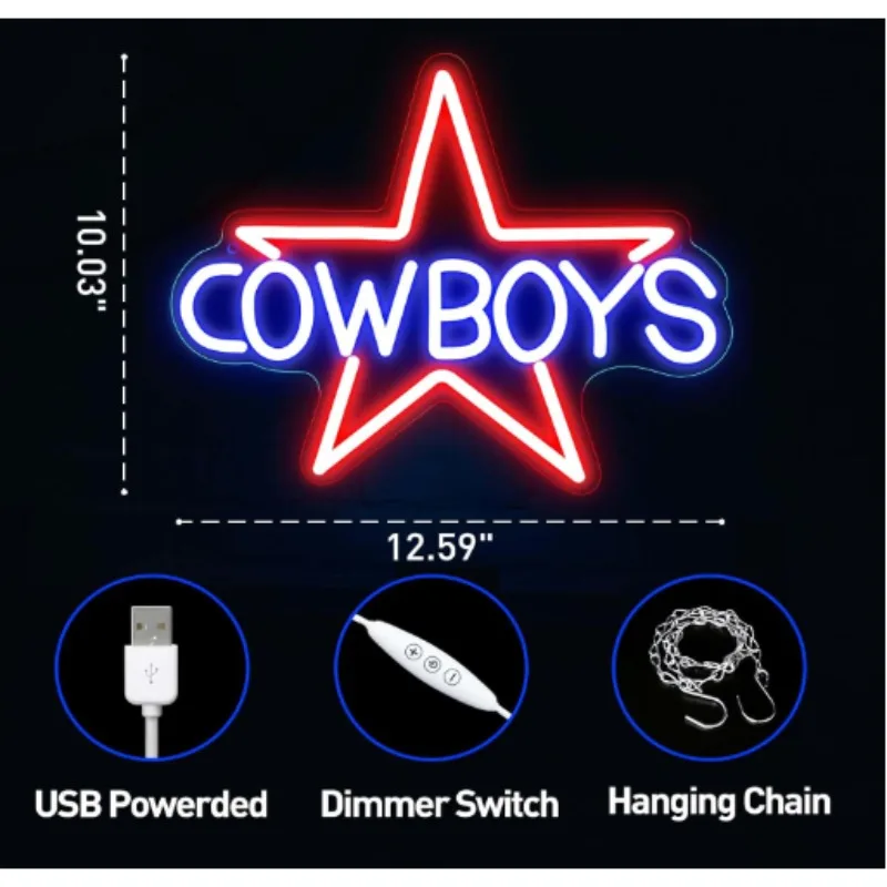 Imagem -04 - Cowboy Neon Sign Dimmer 12 6x1023 Polegada Usb Powered Sala de Jogos Led Party Bar Candy Shop Art Decoração Ice Blue