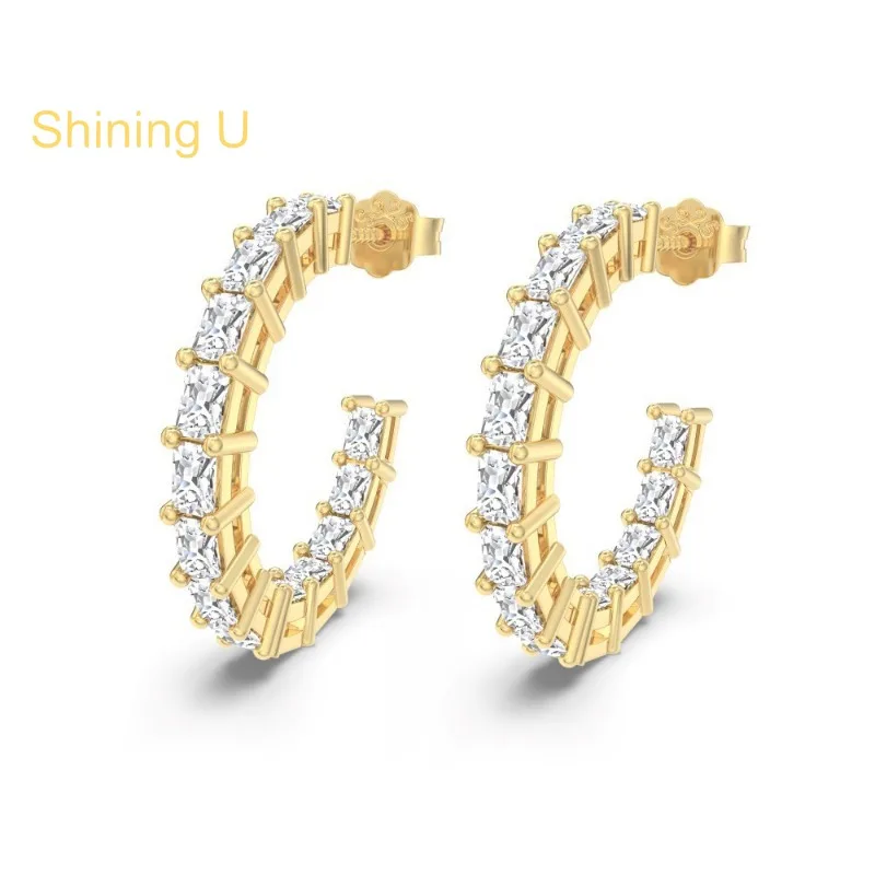 

Сияющие серьги U S925 серебро C-образной формы с цирконием и драгоценными камнями Tud для женщин, ювелирные изделия на годовщину