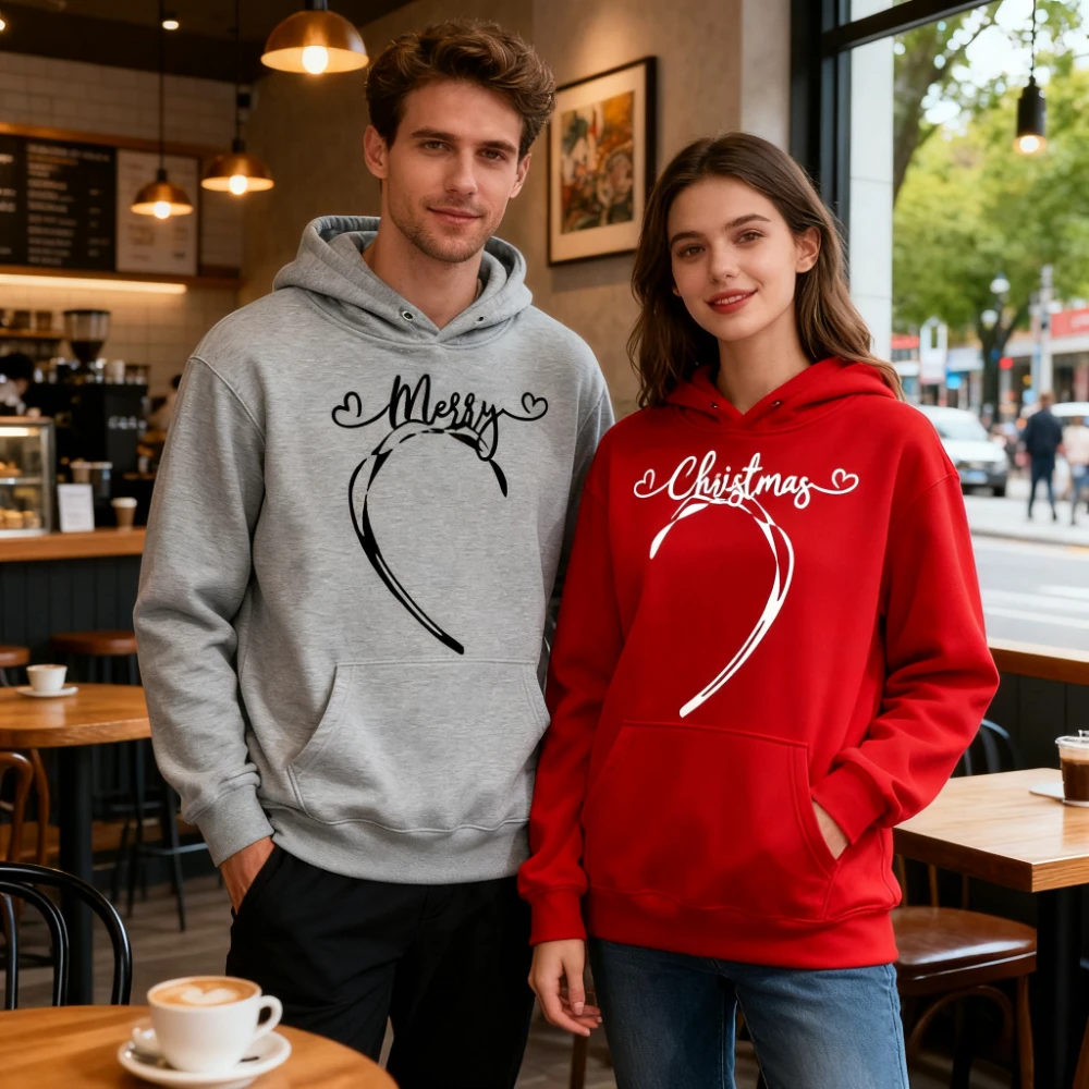 Merry Christmas Matching Couple Hoodies Contracted Design Xmas Gift Clothing Men Women Festival Casual Simple Sweatshirts
