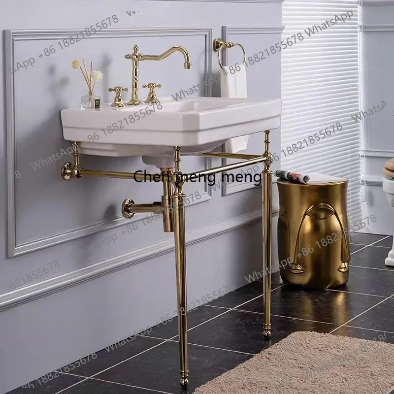 Hot sales European style gold retro wash basin brass bracket wash basin toilet floor basin bathroom cabinet