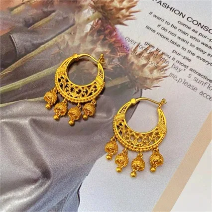 Womens 18K gold earrings AU750 earring ornaments simple ethnic style wedding jewelry accessories