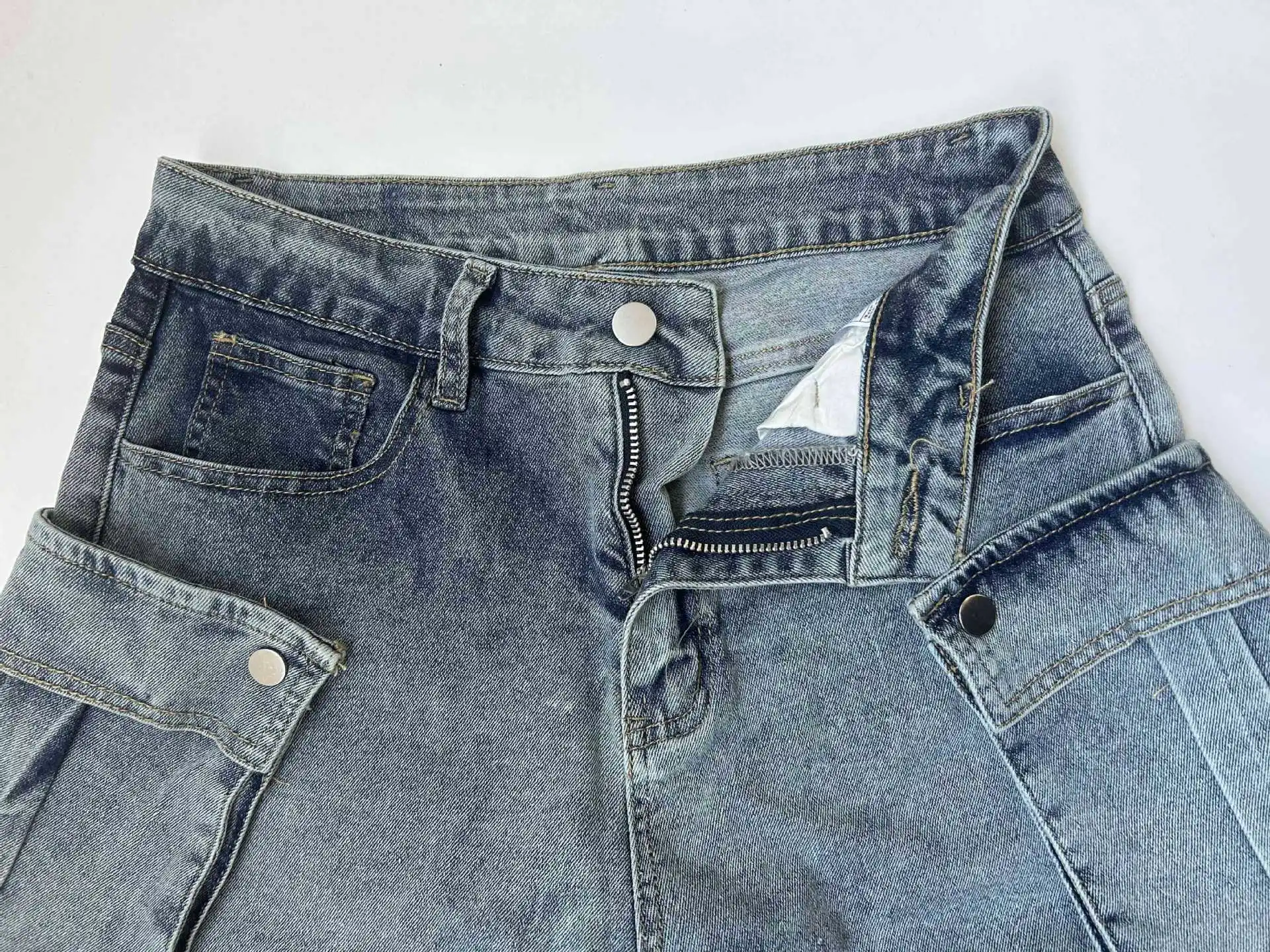 Pantalones vaqueros de pierna ancha desmontables para mujer, pantalones Cargo elásticos de cintura alta ahuecados, moda de primavera y verano