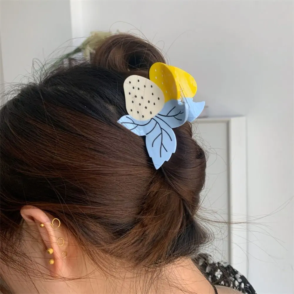 헤어핀 달콤한 딸기 아세테이트 헤어 클립 섬세하고 귀여운 과일 아세테이트 클로 클립 헤어 클립 포니테일 샤크 클립 데일리