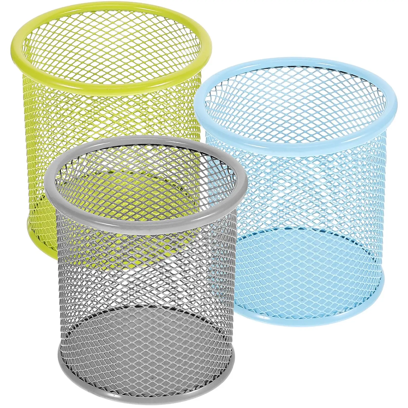 

Desk Pen Holder Metal Cup Grid Notebook Organizer Wrought Iron Capacity Mesh Design Practical Home Office School