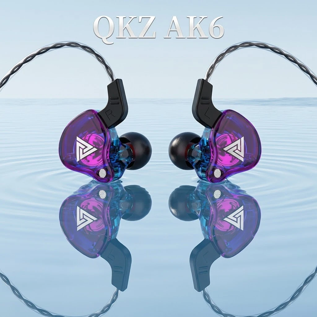 QKZ AK6 HIFI Wired Earbuds with Microphone Heavy Bass Stereo Earphones with 3.55mm Plug Dual Drivers Ergonomic Gaming Heads