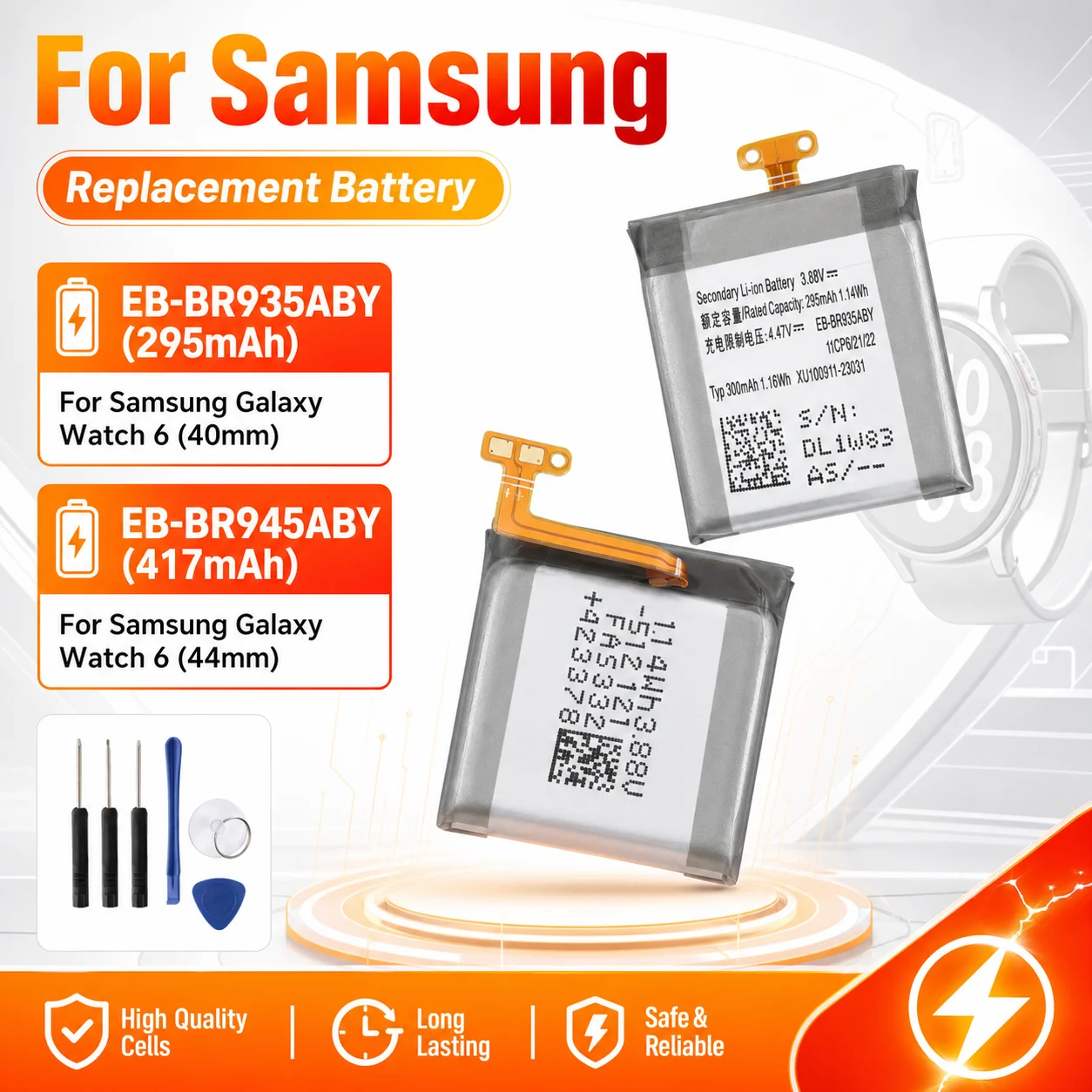 Smart Watch Replacement Battery EB-BR935ABY EB-BR945ABY For Samsung Galaxy Watch 6 40mm 44mm With Tools Kit