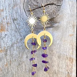 New Bohemia Fashion Crystal Earrings Birthstone Earrings Rose Quartz Moonstone Peridot Raw Crystal Black Tourmaline Wholesale