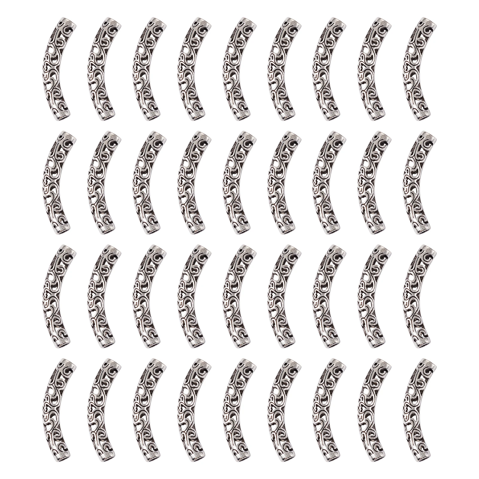 100pcs Curved Tube Noodle Beads Antique Silver Color Tibetan Alloy Hollow Spacer Beads for Jewelry Making DIY Bracelet Necklace