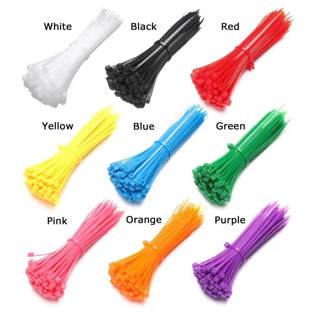 100pcs/pack Durable Line Finishing Cord Strap Self-Locking Zip Cable Ties Nylon Wire Bundled