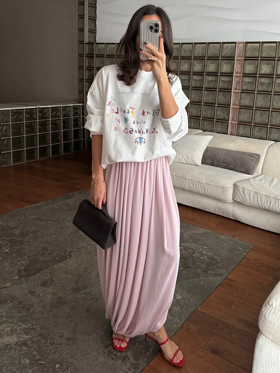 Wolfeel femmes printemps été nouveau élégant Style de rue jupe mode ample froncé drapé fendu Maxi jupe