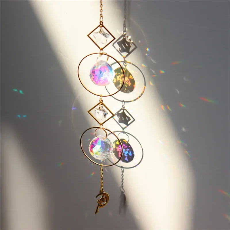 Crystal Suncatcher Sun Moon Stars Prism Beads Rainbow Balls Tear Drops Sun Catcher for Garden Decoration Hanging Windows Pendant