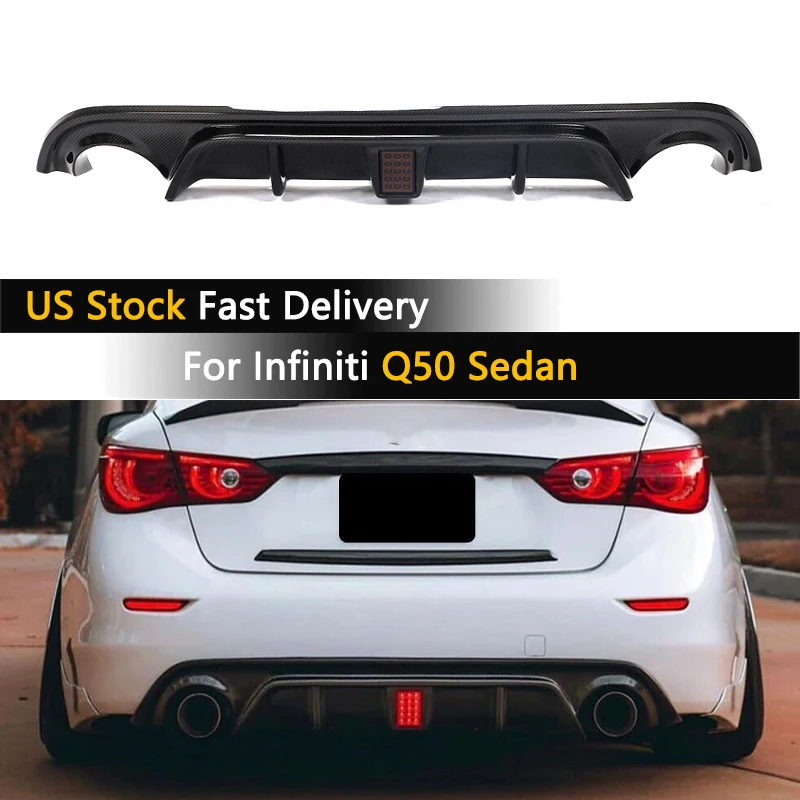 

for Infiniti Q50 2014-2017 Car Rear Bumper Diffuser Lip Spoiler Carbon Fiber Rear Diffuser Lip Apron with Light Body Kit