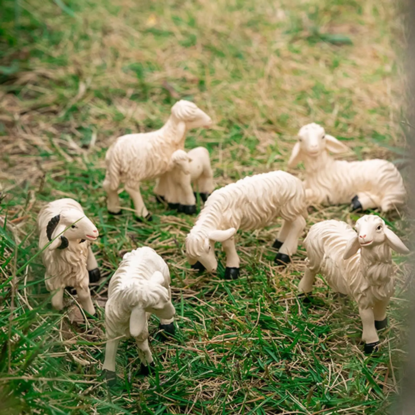 Mini Sheep Figurine Resin Animal Statue Micro Garden Decoration Outdoor Ornament for Dollhouse Plant Pot