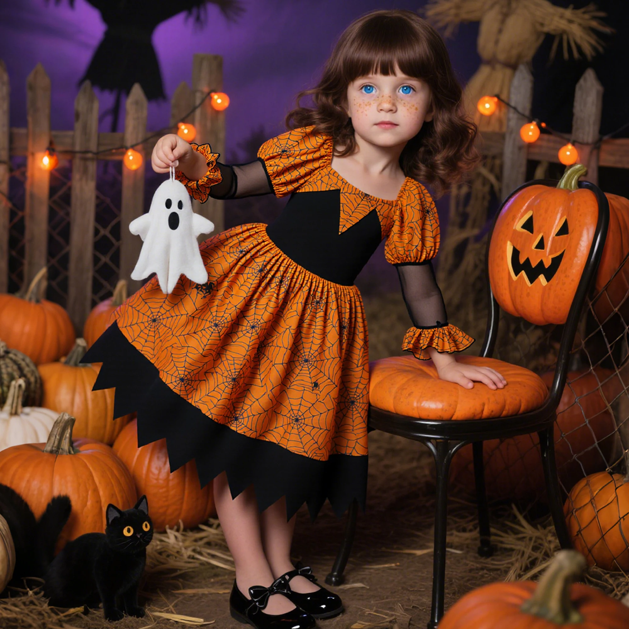 

Spider Web Halloween Cosplay Costume for Girls Carnival Christmas Costumes Elegant Birthday Party Girl Dresses Prom Kids Clothes