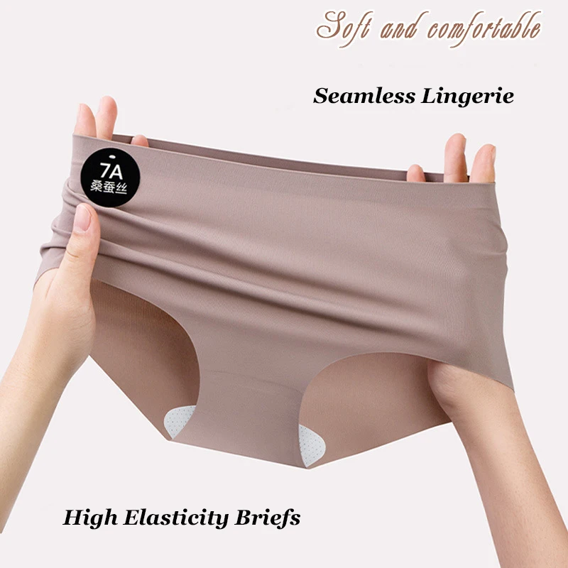 FINETOO 5 pezzi biancheria intima di seta di gelso senza cuciture mutandine da donna sottili ultrali Sexy slip invisibili elastici alti Lingerie morbida M-XL