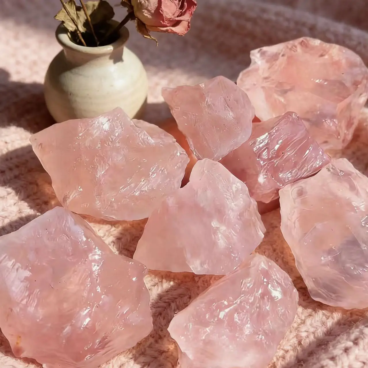 Natural Crystal Rough Stone - Pink Crystal  Positive Energy Meditation Spiritual Tool Crafts  Birthday Gift and Desktop Decora