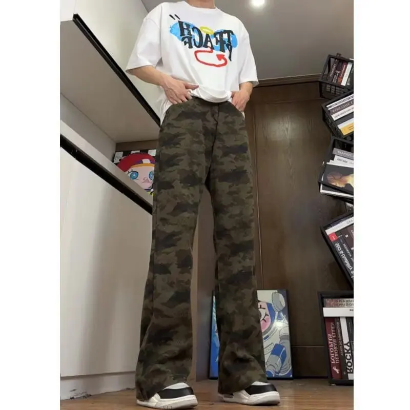 

Камуфляжные брюки-карго в американском стиле, мешковатые широкие джинсы для мужчин и женщин, винтажные потертые джинсовые широкие брюки в стиле ретро